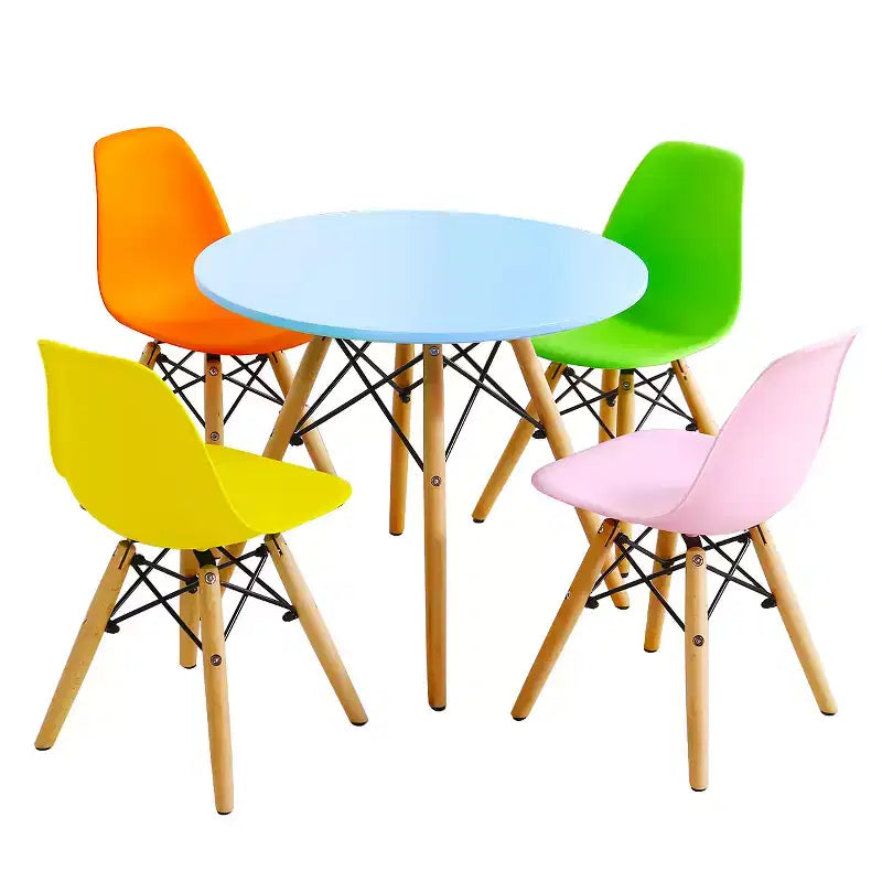 Costway Kids Table & 4 Chairs Set Solid Construction 5 PCS Dining Table Toddler