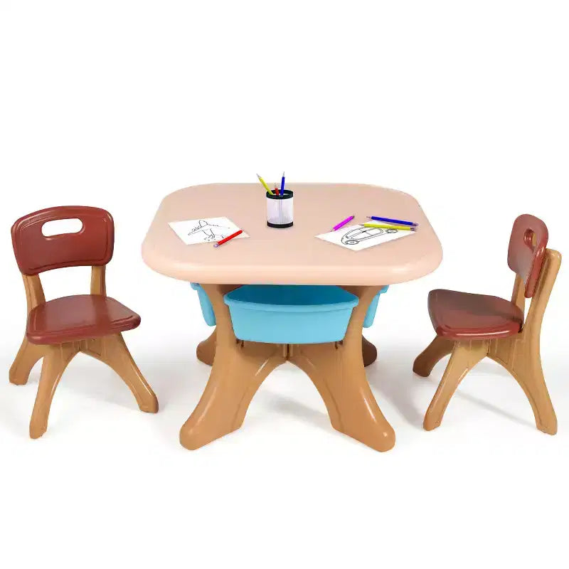 Costway 3 PCS Kids Activity Storage Table & Chair Set Coffee