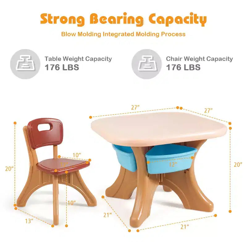 Costway Table et chaises pour enfants 3 pièces avec rangement Café