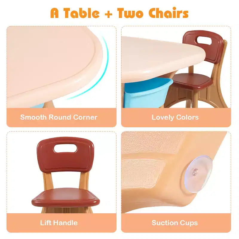 Costway Table et chaises pour enfants 3 pièces avec rangement Café