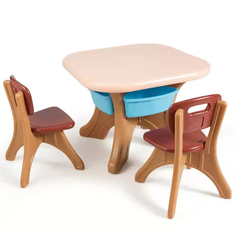 Costway Table et chaises pour enfants 3 pièces avec rangement Café