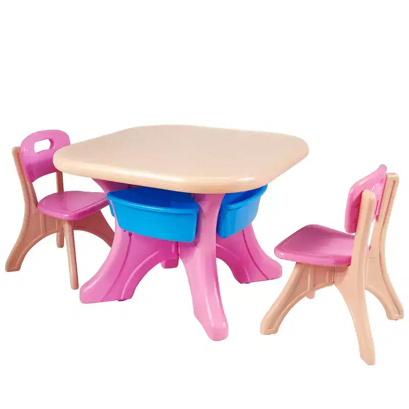Costway 3 PCS Kids Activity Storage Table & Chair Set Pink