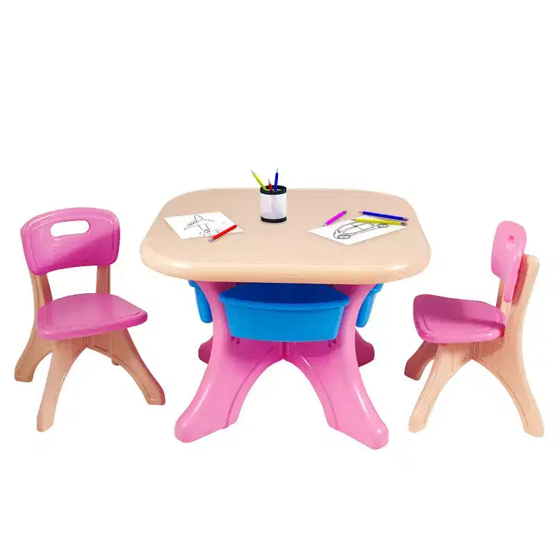 Costway Ensemble Table et 2 Chaises Enfants avec Rangement Rose