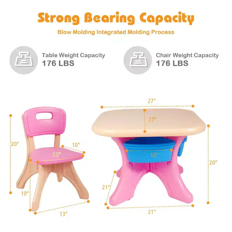 Costway Ensemble Table et 2 Chaises Enfants avec Rangement Rose