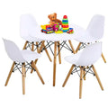 Costway Children Table & 4 Chairs Set Solid Construction 5 PCS Dining Table Toddler White