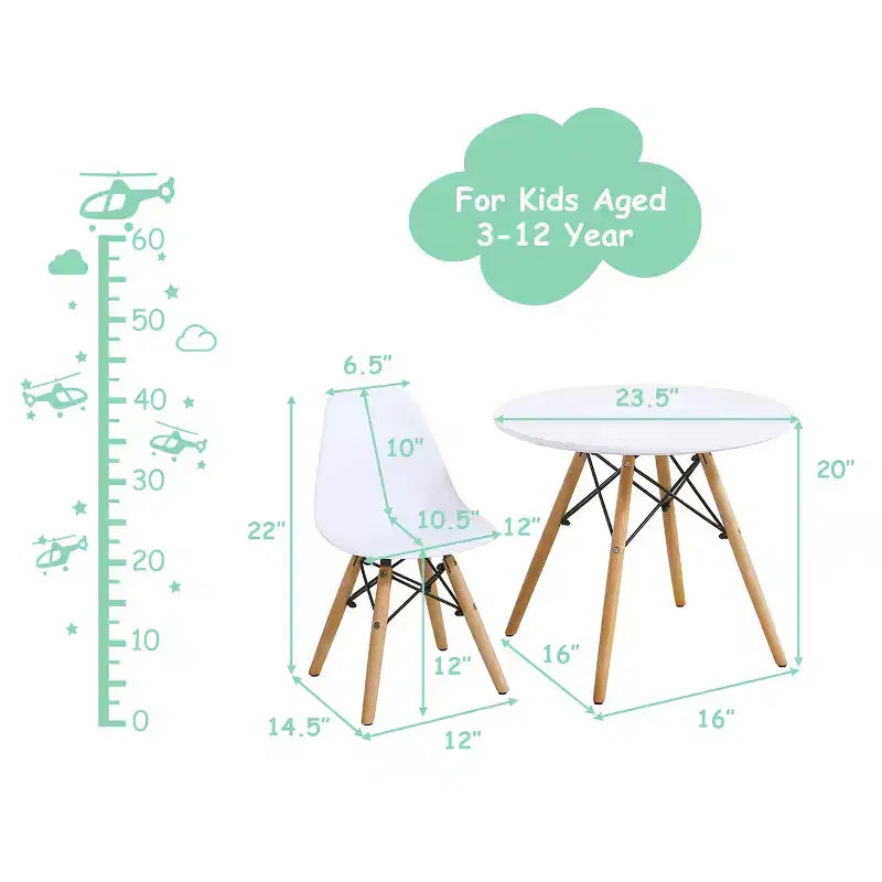 Costway Table et 4 chaises pour enfants Construction Solide Ensemble de 5 pièces Table à manger Enfant Blanc