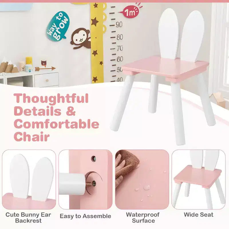 Costway Ensemble Table et Chaises pour Enfants 3 Pièces Meuble Enfant en Bois avec Pieds en Bois Massif Rose