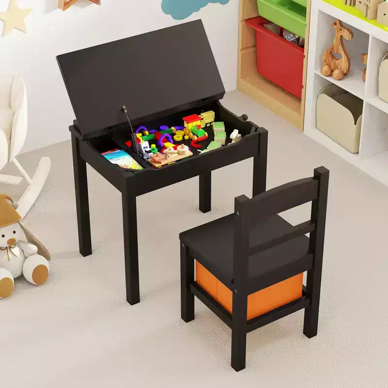Costway Ensemble Table et Chaises pour Enfants Bureau d'Activité en Bois avec Tiroir de Rangement Crochet Marron