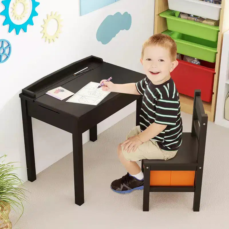 Costway Ensemble Table et Chaises pour Enfants Bureau d'Activité en Bois avec Tiroir de Rangement Crochet Marron