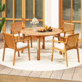 Costway 5 PCS Acacia Wood Patio Dining Set with Umbrella Hole & Cushions for Deck, Garden