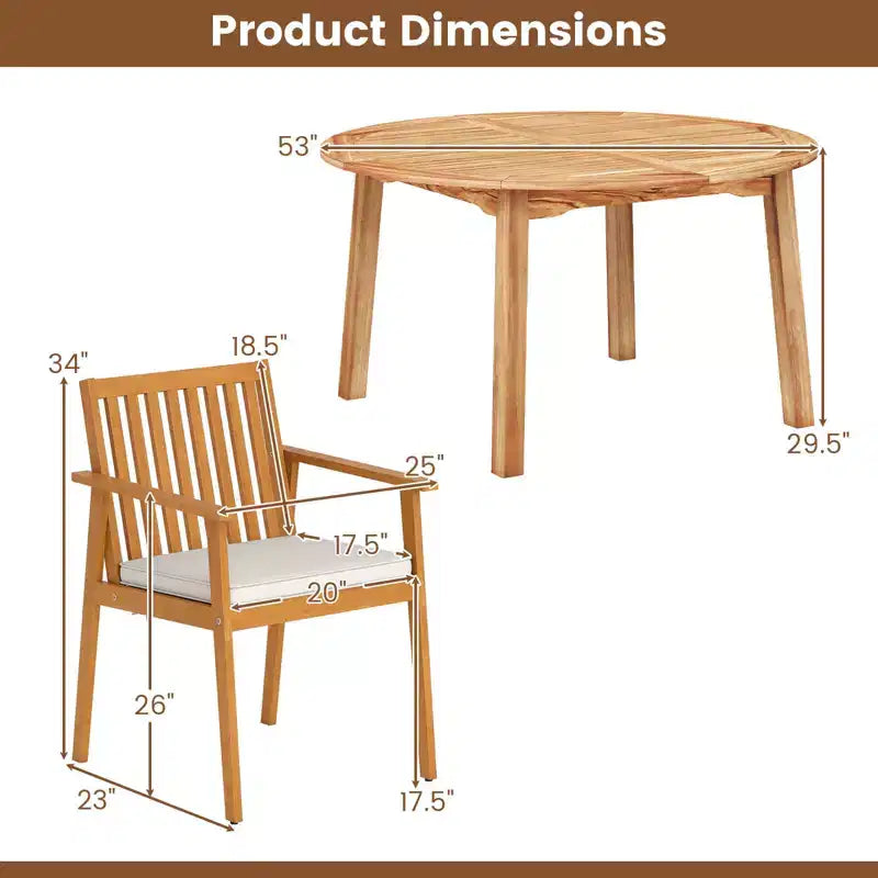 Ensemble de salle à manger Costway 5 pièces en bois d'acacia avec trou pour parasol et coussins pour terrasse et jardin