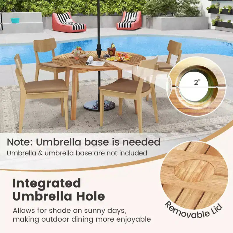 Ensemble de salle à manger Costway 5 pièces en bois d'acacia avec trou pour parasol et coussins pour terrasse et jardin