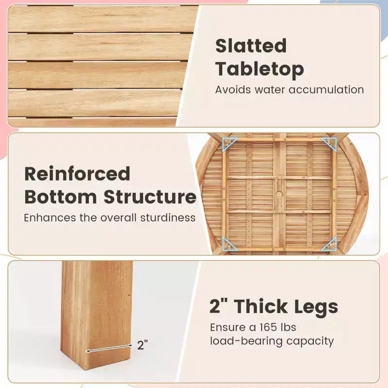 Ensemble de salle à manger Costway 5 pièces en bois d'acacia avec trou pour parasol et coussins pour terrasse et jardin