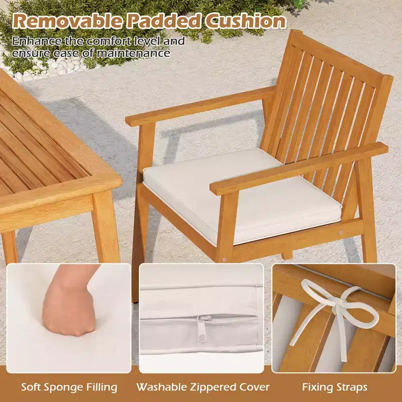 Ensemble de salle à manger Costway 5 pièces en bois d'acacia avec trou pour parasol et coussins pour terrasse et jardin