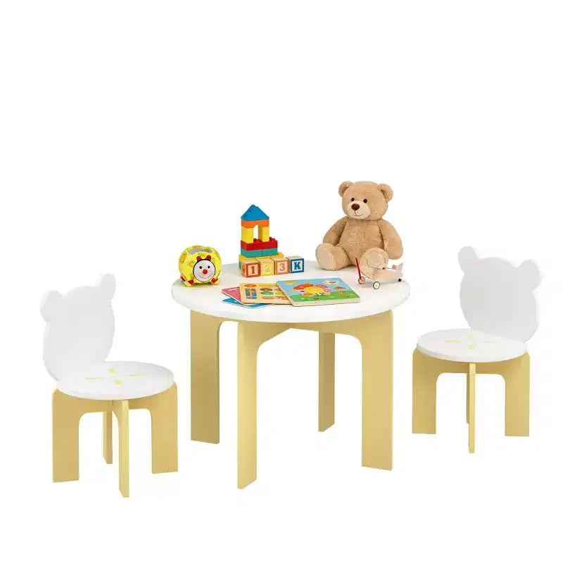 Ensemble table et chaises pour enfants, table pour tout-petits 3 pièces avec 2 chaises, chaises mignonnes avec dossier en forme d'ours, ensemble table d'activités en bois robuste pour enfants, salle de jeux, chambre à coucher