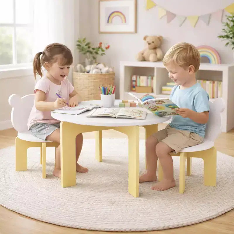 Ensemble table et chaises pour enfants, table pour tout-petits 3 pièces avec 2 chaises, chaises mignonnes avec dossier en forme d'ours, ensemble table d'activités en bois robuste pour enfants, salle de jeux, chambre à coucher