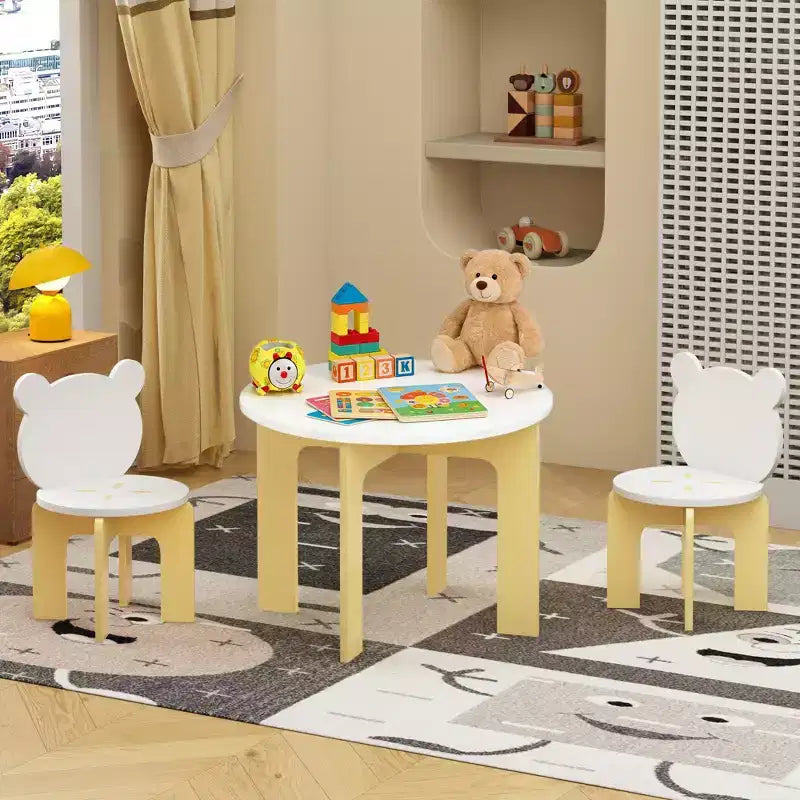 Ensemble table et chaises pour enfants, table pour tout-petits 3 pièces avec 2 chaises, chaises mignonnes avec dossier en forme d'ours, ensemble table d'activités en bois robuste pour enfants, salle de jeux, chambre à coucher