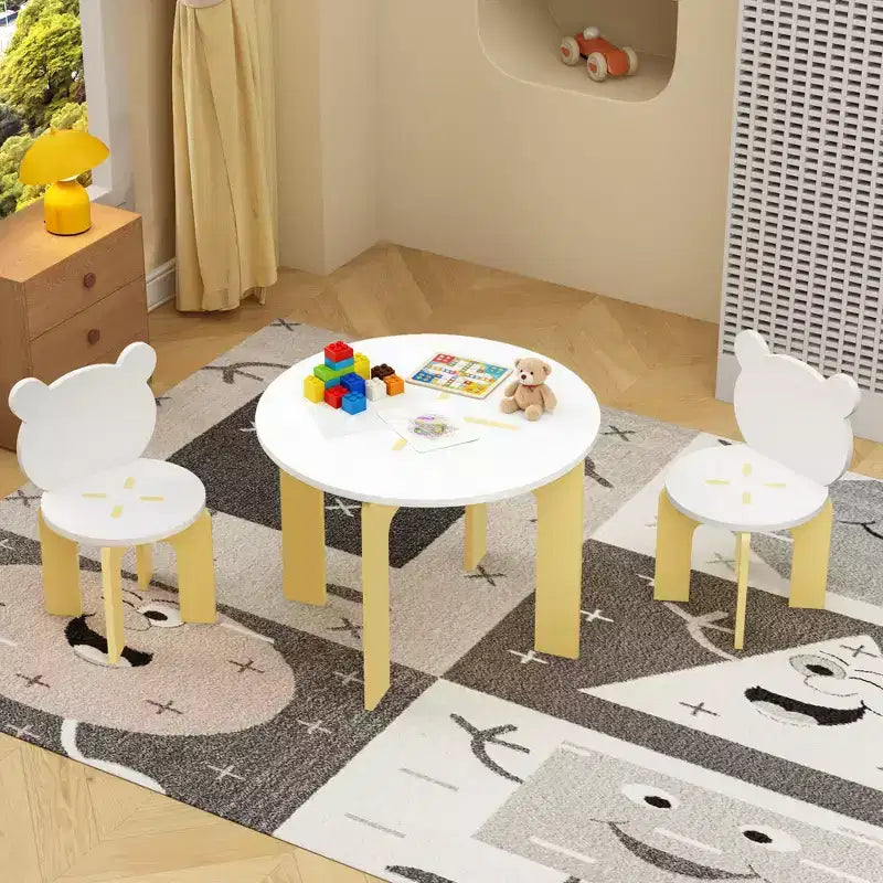 Ensemble table et chaises pour enfants, table pour tout-petits 3 pièces avec 2 chaises, chaises mignonnes avec dossier en forme d'ours, ensemble table d'activités en bois robuste pour enfants, salle de jeux, chambre à coucher