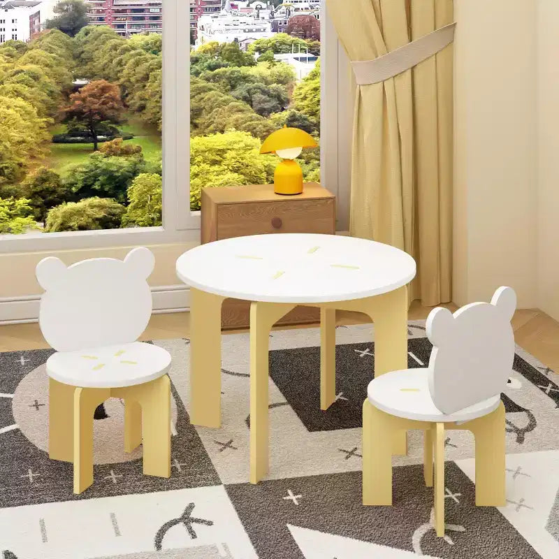 Ensemble table et chaises pour enfants, table pour tout-petits 3 pièces avec 2 chaises, chaises mignonnes avec dossier en forme d'ours, ensemble table d'activités en bois robuste pour enfants, salle de jeux, chambre à coucher