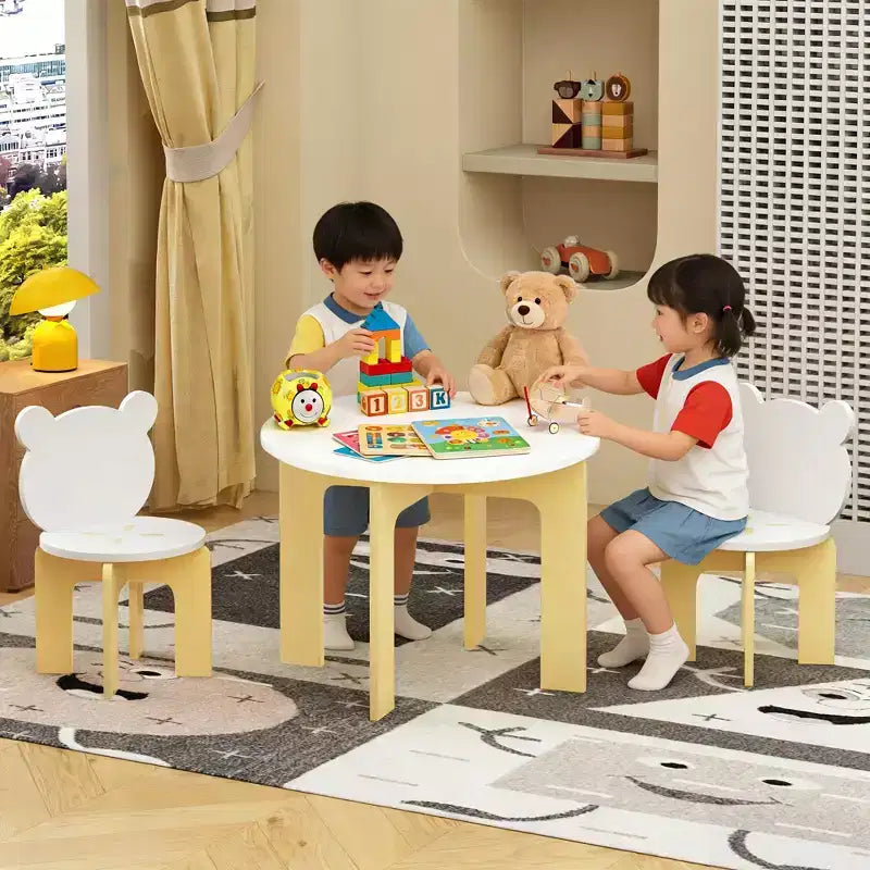 Ensemble table et chaises pour enfants, table pour tout-petits 3 pièces avec 2 chaises, chaises mignonnes avec dossier en forme d'ours, ensemble table d'activités en bois robuste pour enfants, salle de jeux, chambre à coucher