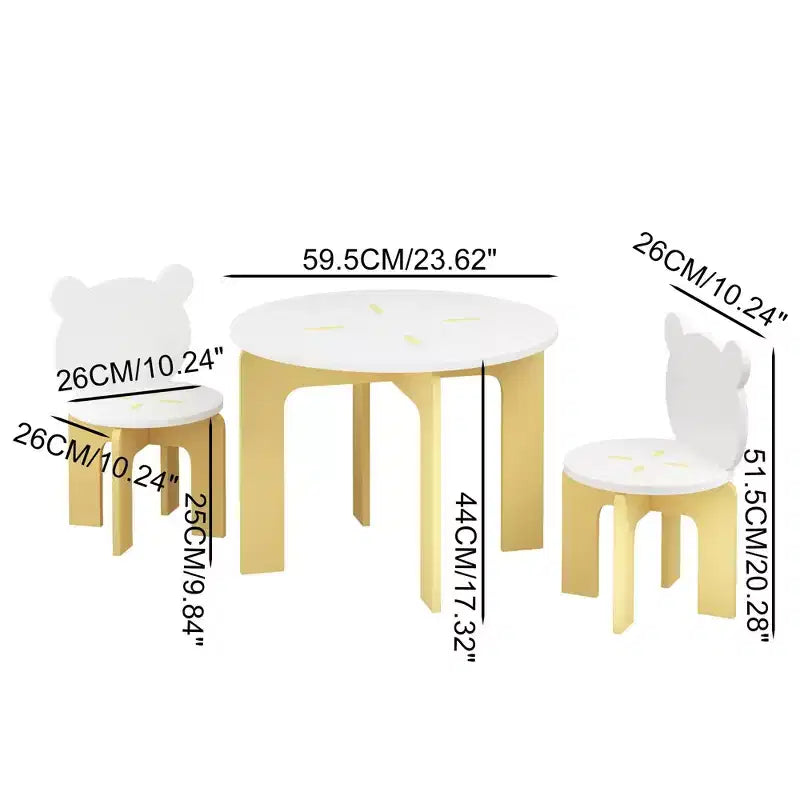 Ensemble table et chaises pour enfants, table pour tout-petits 3 pièces avec 2 chaises, chaises mignonnes avec dossier en forme d'ours, ensemble table d'activités en bois robuste pour enfants, salle de jeux, chambre à coucher