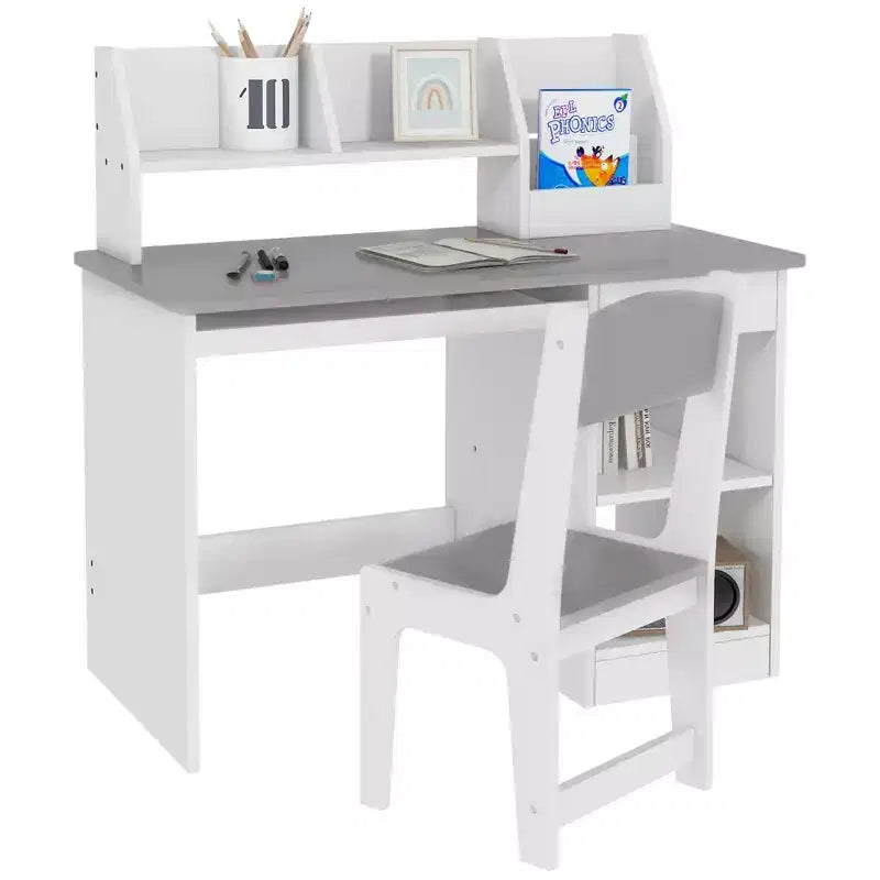 Bureau et chaise pour enfants Qaba avec rangement, bureau d'étude avec chaise pour enfants de 5 à 8 ans, gris