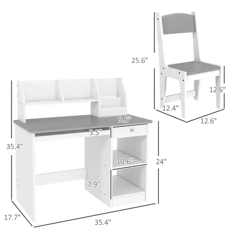Bureau et chaise pour enfants Qaba avec rangement, bureau d'étude avec chaise pour enfants de 5 à 8 ans, gris