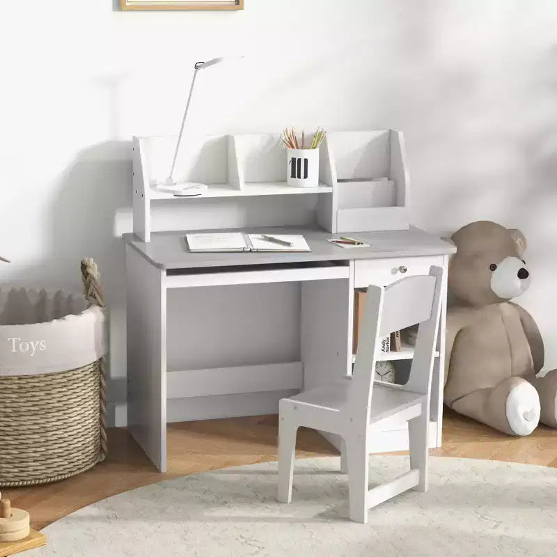 Bureau et chaise pour enfants Qaba avec rangement, bureau d'étude avec chaise pour enfants de 5 à 8 ans, gris