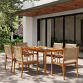 Christopher Knight Home Petronela Farmhouse Patio 7 Piece Acacia Wood Rattan Dining Set