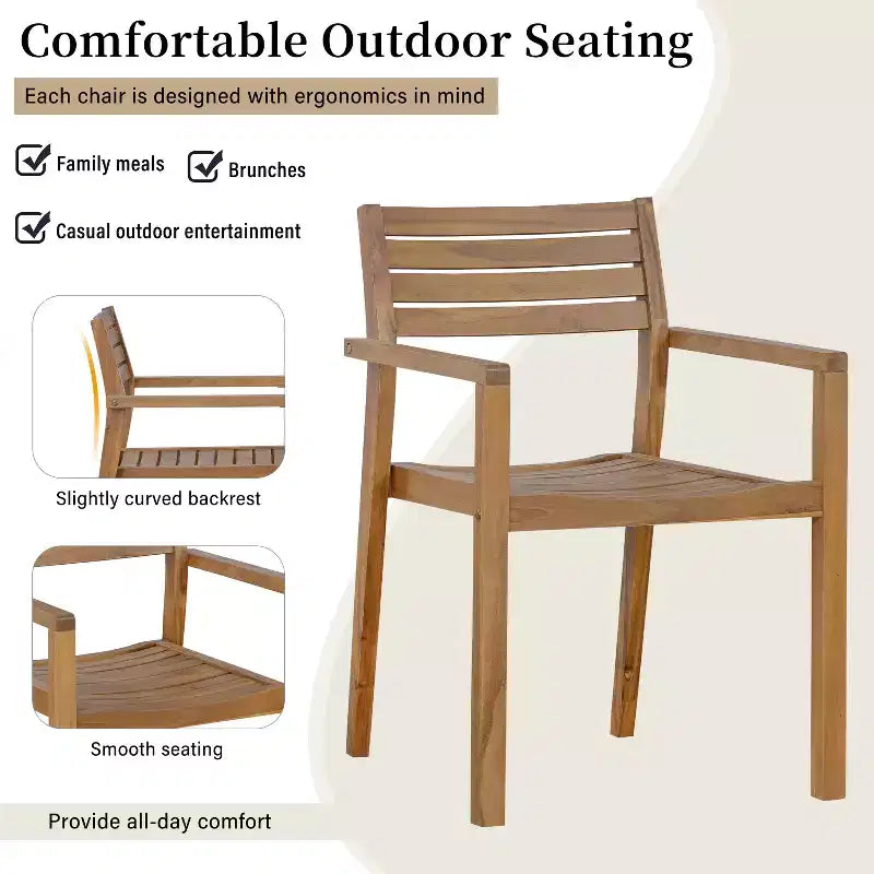GDFStudio Lena Ensemble de salle à manger d'extérieur 5 pièces en bois d'acacia avec table rectangulaire de 150 cm et trou pour parasol