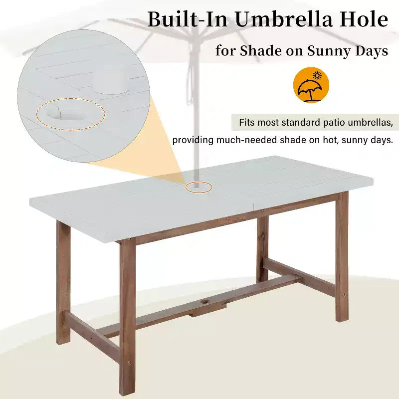 GDFStudio Lena Ensemble de salle à manger d'extérieur 5 pièces en bois d'acacia avec table rectangulaire de 150 cm et trou pour parasol