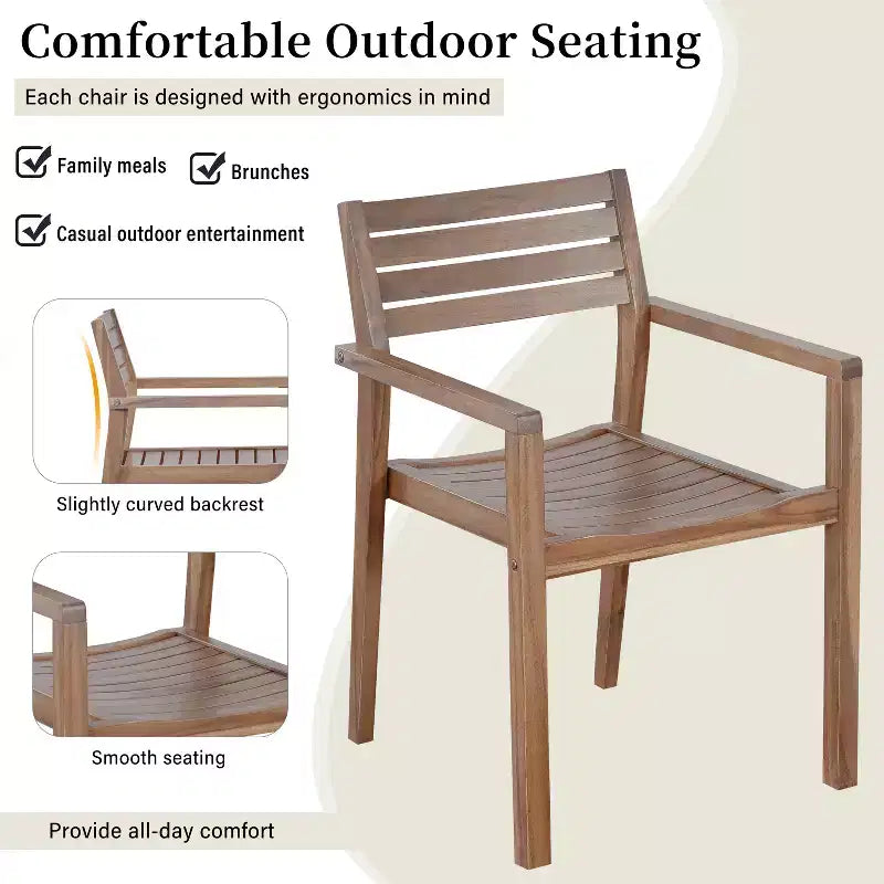 GDFStudio Lena Ensemble de salle à manger d'extérieur 5 pièces en bois d'acacia avec table rectangulaire de 150 cm et trou pour parasol