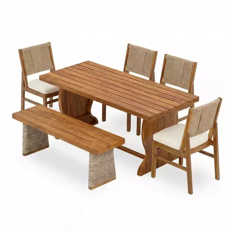 Christopher Knight Home Zola Ensemble de 6 chaises de salle à manger modernes en acacia avec dossier en osier et table à lattes pour patio
