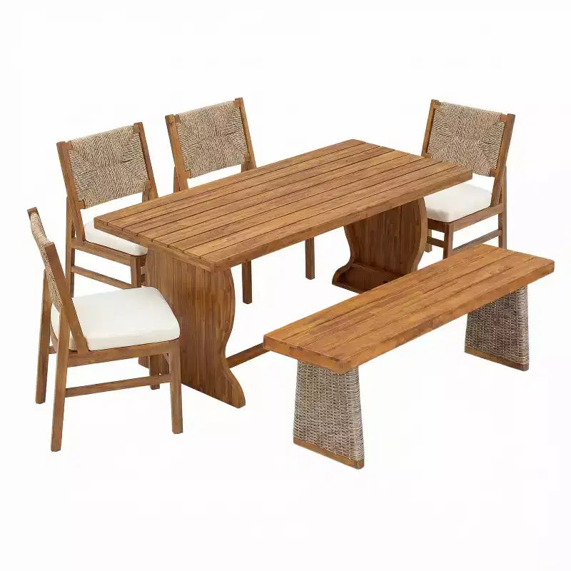 Christopher Knight Home Zola Ensemble de 6 chaises de salle à manger modernes en acacia avec dossier en osier et table à lattes pour patio