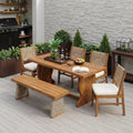 Christopher Knight Home Zola Modern 6 Piece Patio Acacia Dining Chairs with Wicker Backrest and Slatted Table Set