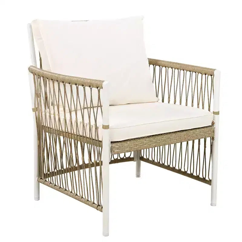 Ensemble de salle à manger d'extérieur 5/7 pièces, salon de jardin avec 4/6 fauteuils en rotin et table en bois d'acacia résistant aux intempéries, Naturel - ModernLuxe