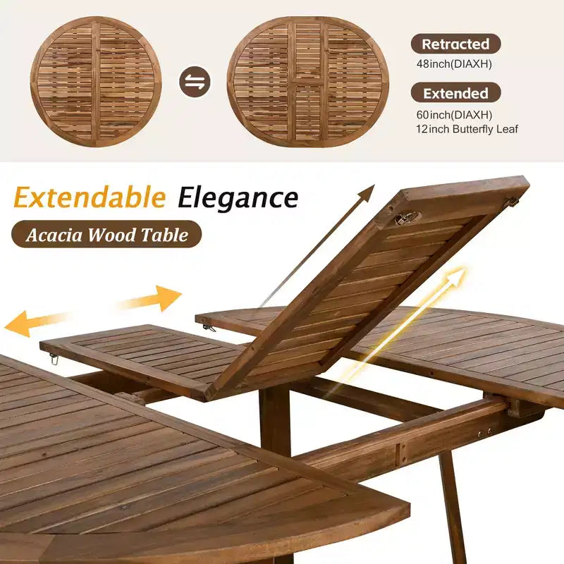Ensemble de salle à manger d'extérieur 5/7 pièces, salon de jardin avec 4/6 fauteuils en rotin et table en bois d'acacia résistant aux intempéries, Naturel - ModernLuxe