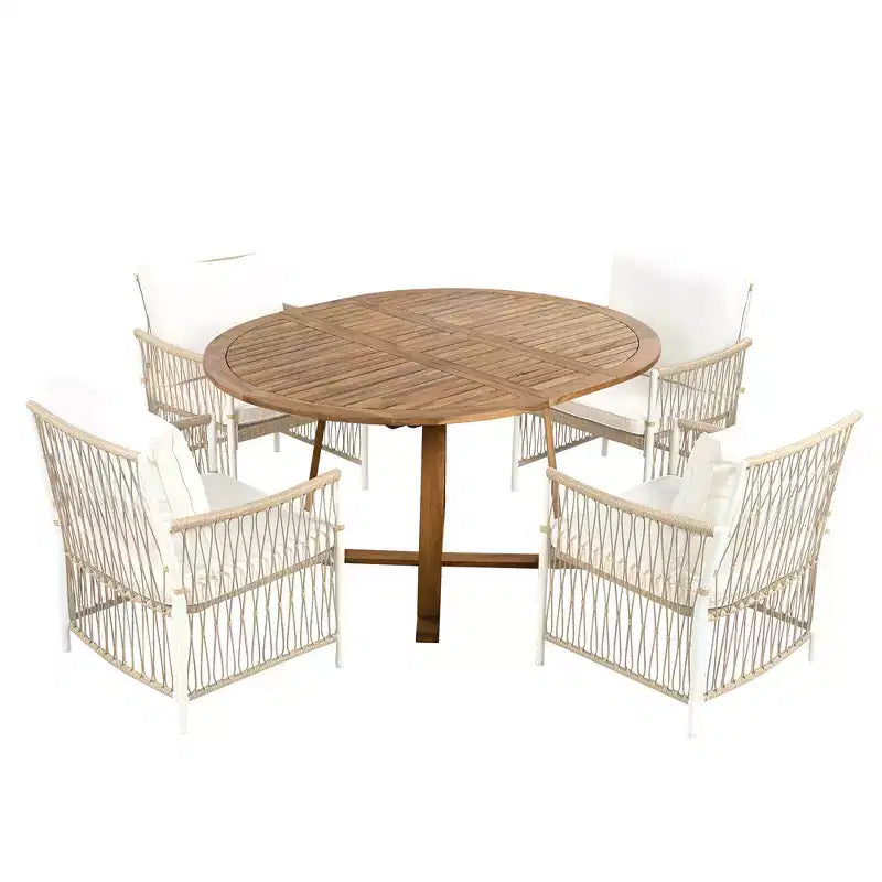 Ensemble de salle à manger d'extérieur 5/7 pièces, salon de jardin avec 4/6 fauteuils en rotin et table en bois d'acacia résistant aux intempéries, Naturel - ModernLuxe