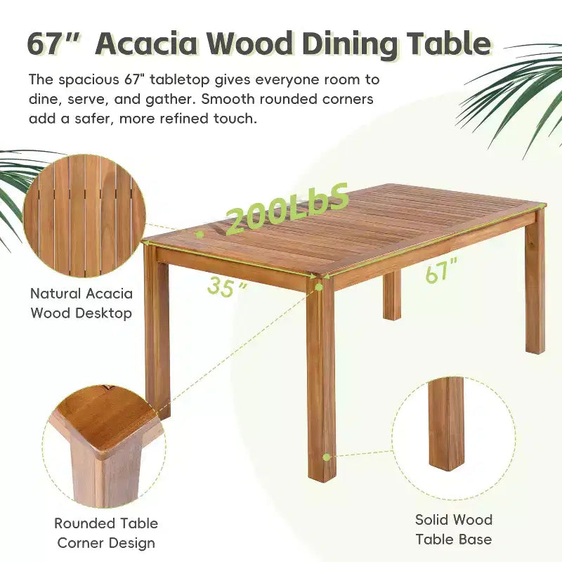 Ensemble de salle à manger d'extérieur 5/7 pièces, salon de jardin avec 4/6 fauteuils en rotin et table en bois d'acacia résistant aux intempéries, Naturel - ModernLuxe