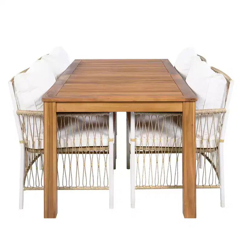 Ensemble de salle à manger d'extérieur 5/7 pièces, salon de jardin avec 4/6 fauteuils en rotin et table en bois d'acacia résistant aux intempéries, Naturel - ModernLuxe