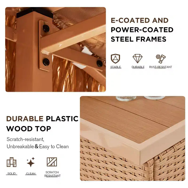 Ensemble de bar de jardin extérieur EROMMY, bar de patio en osier avec 2 tabourets, étagère de rangement pour jardin ou bord de piscine