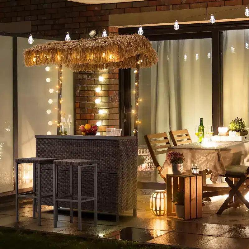Ensemble de bar de jardin extérieur EROMMY, bar de patio en osier avec 2 tabourets, étagère de rangement pour jardin ou bord de piscine