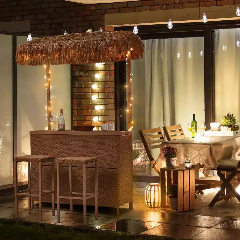 Ensemble de bar de jardin extérieur EROMMY, bar de patio en osier avec 2 tabourets, étagère de rangement pour jardin ou bord de piscine