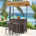 Ensemble de bar de jardin extérieur EROMMY, bar de patio en osier avec 2 tabourets, étagère de rangement pour jardin ou bord de piscine