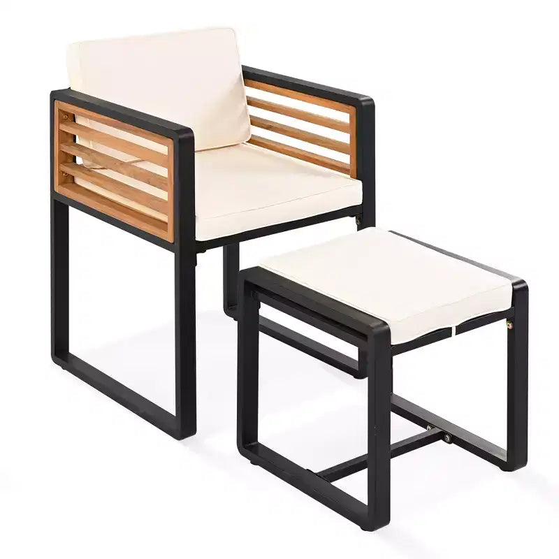 GDFStudio Ernest Patio Ensemble de Salle à Manger Moderne 18 Pièces en Bois d'Acacia avec 2 Tables, 8 Chaises Coussins et 8 Ottomans