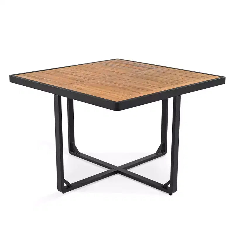 GDFStudio Ernest Patio Ensemble de Salle à Manger Moderne 18 Pièces en Bois d'Acacia avec 2 Tables, 8 Chaises Coussins et 8 Ottomans