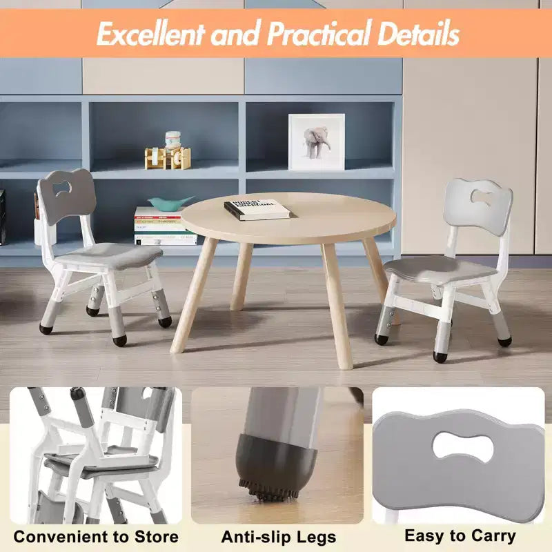 Chaise pour enfants, réglable sur 3 niveaux, dossier en forme de cœur, lot de 4 chaises pour tout-petits de 2 à 6 ans, antidérapantes et empilables (gris)