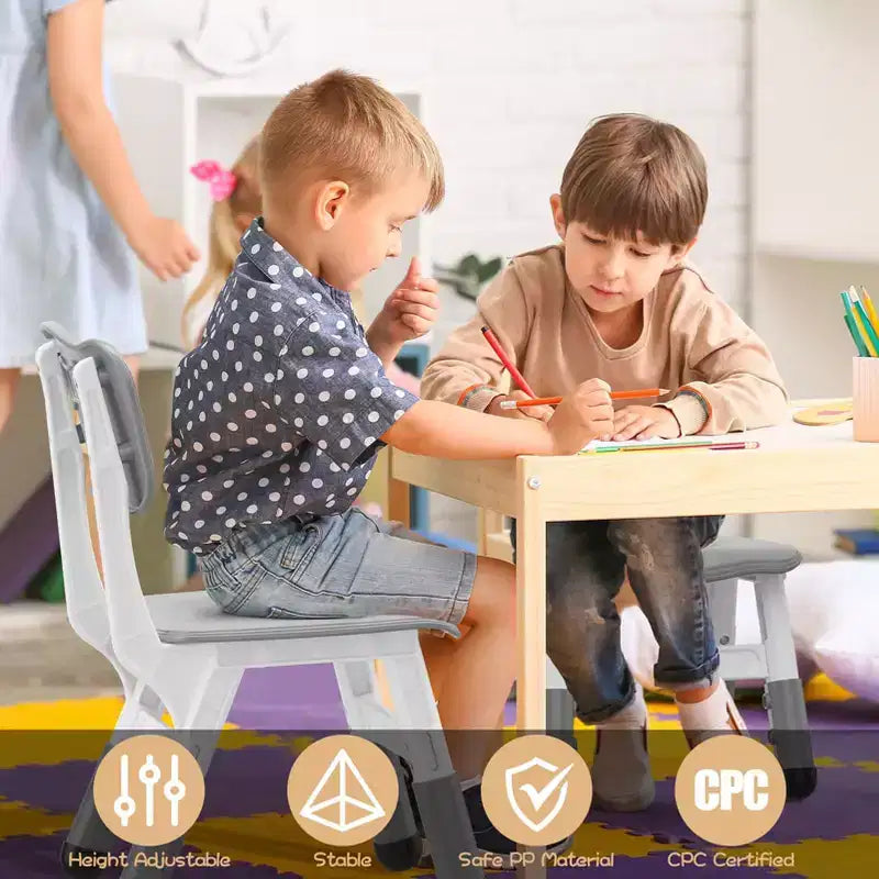 Chaise pour enfants, réglable sur 3 niveaux, dossier en forme de cœur, lot de 4 chaises pour tout-petits de 2 à 6 ans, antidérapantes et empilables (gris)
