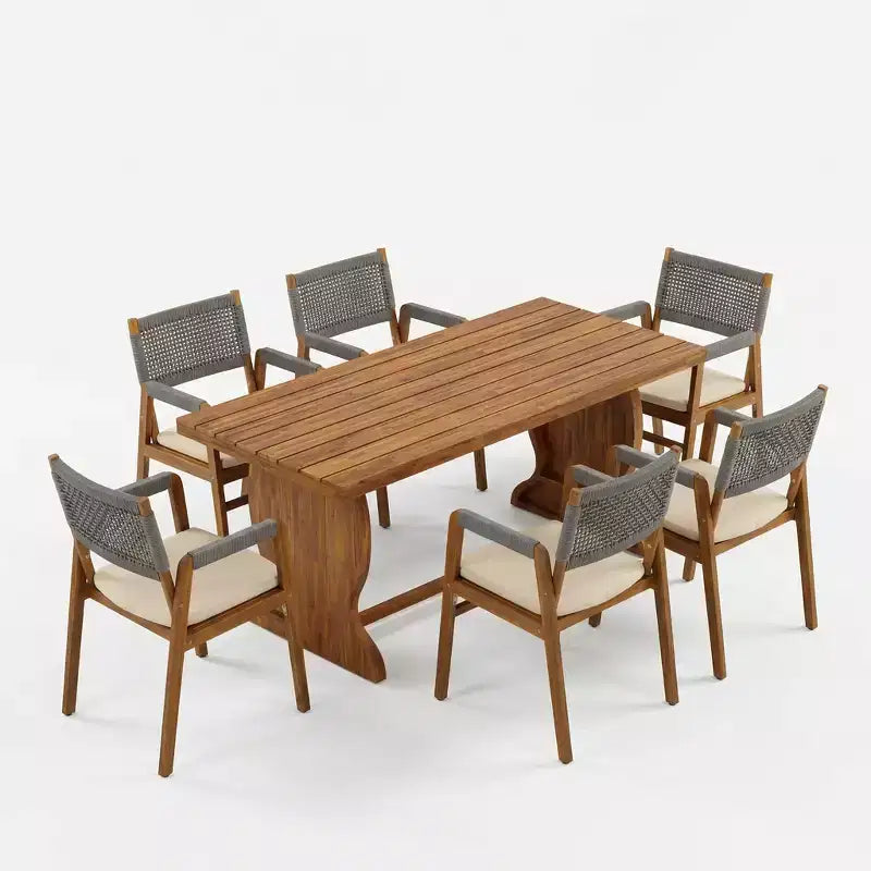 Ensemble de salle à manger moderne 7 pièces Christopher Knight Home Andika en bois d'acacia avec dossier en corde et table à lattes