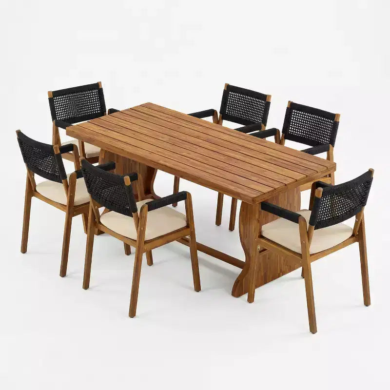 Ensemble de salle à manger moderne 7 pièces Christopher Knight Home Andika en bois d'acacia avec dossier en corde et table à lattes
